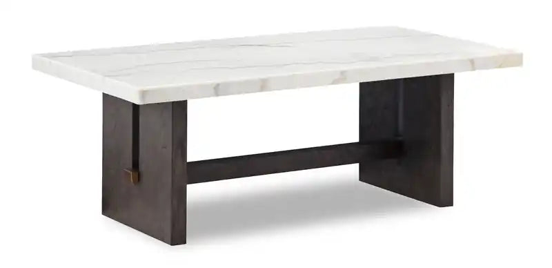 Warwick 52 Solid Wood and Marble Coffee Table  White and Brown Oak