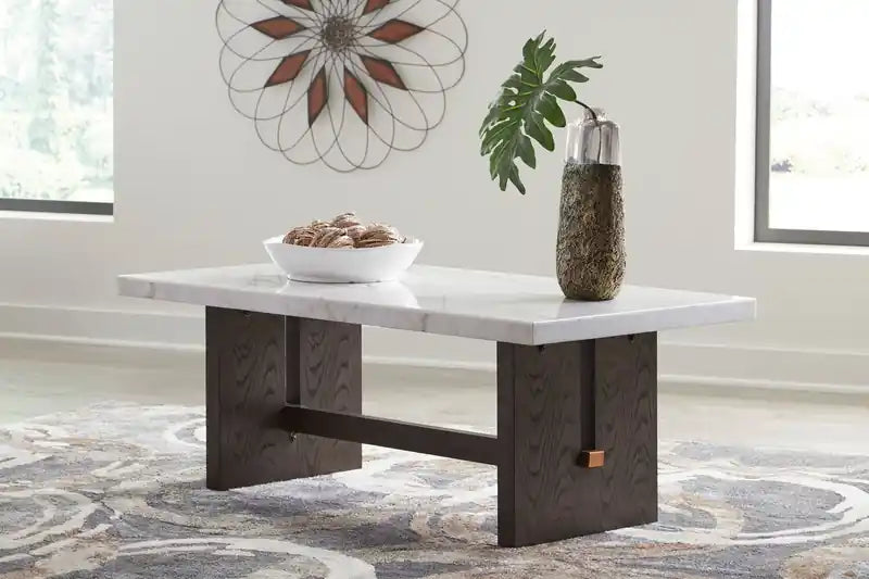 Table basse en bois et marbre Chêne blanc et marron, 52 po