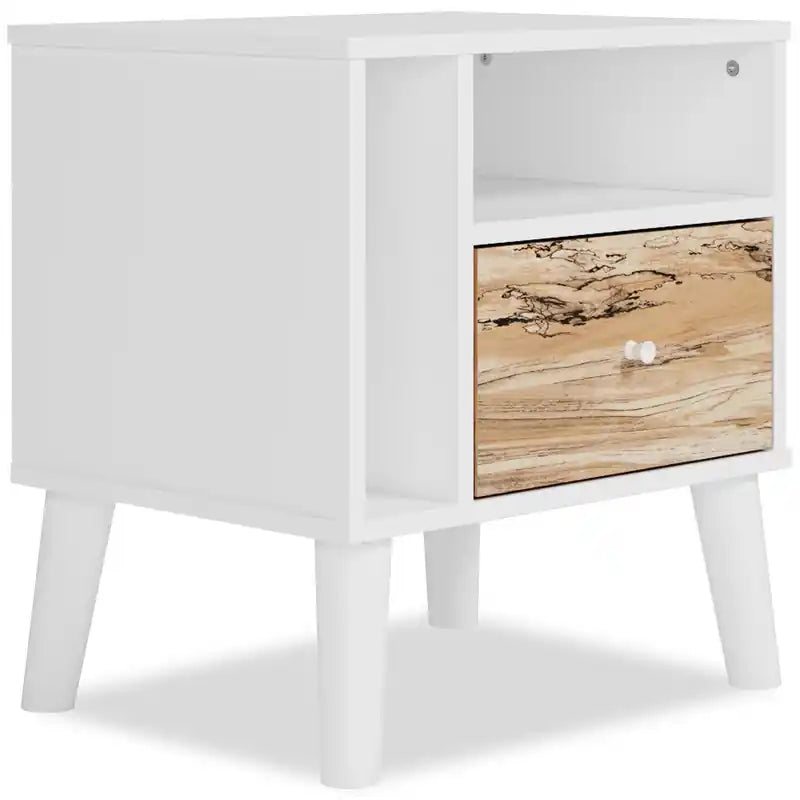 Wolf Bedside 1-Drawer Nightstand, 23.7W x 21.9H, Modern Mid-Century - Two-tone White & Natural