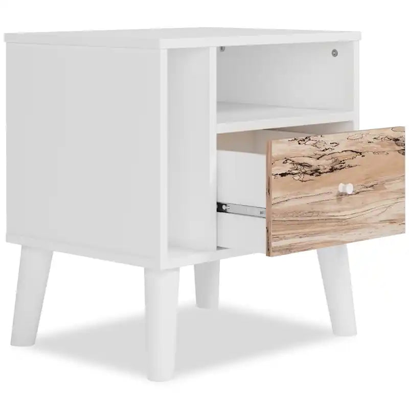 Table de chevet 1 tiroir, 60,2 cm l. x 55,6 cm H, moderne milieu de siècle - Bicolore blanc et naturel